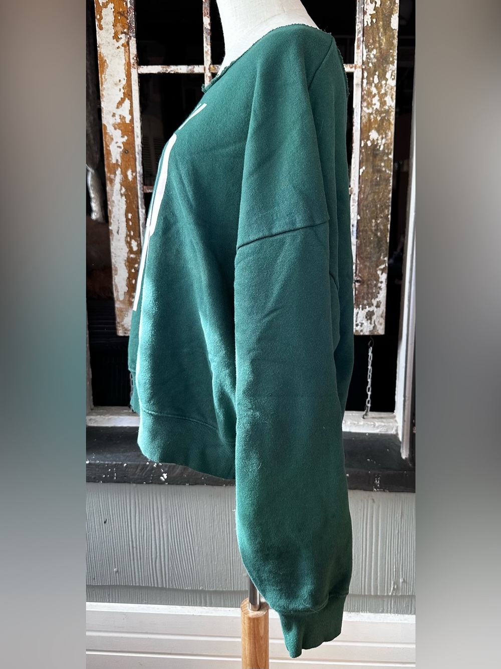 Maeve x Jordan Nickson Happy Hour Sweatshirt Anthropologie Off Shoulder Green - Picture 5 of 6